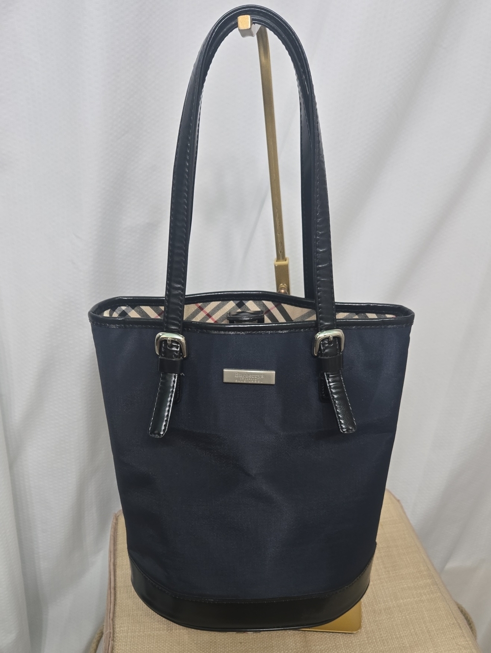 Burberrys Blue Label Classic Blue Tote Bag with Nova check Trim